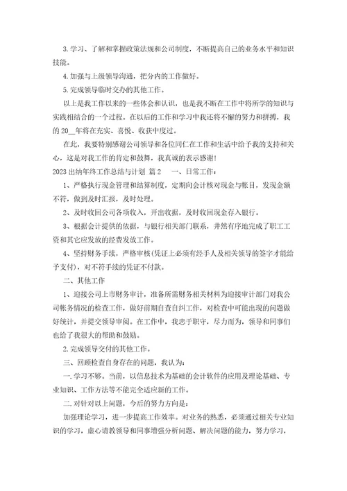2023出纳年终工作总结与计划（5篇）