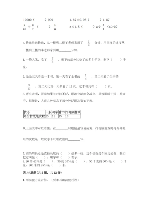 人教版六年级上册数学期末考试卷精品【典型题】.docx