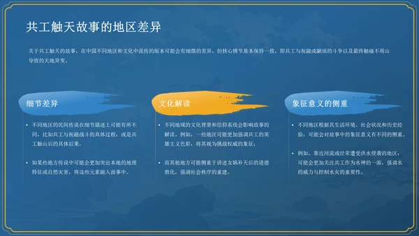 蓝色国潮风神话故事—— 共工触天PPT模板