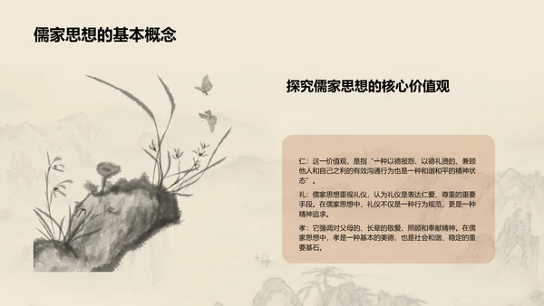 黄色国风孔子与儒家思想探究PPT模板