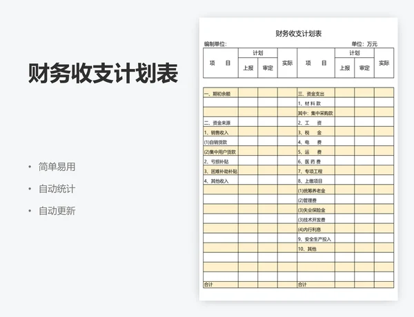 财务收支计划表