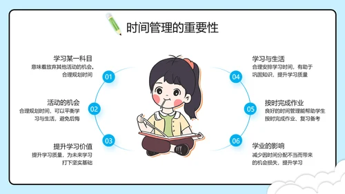蓝色插画风学习时间高效规划管理PPT
