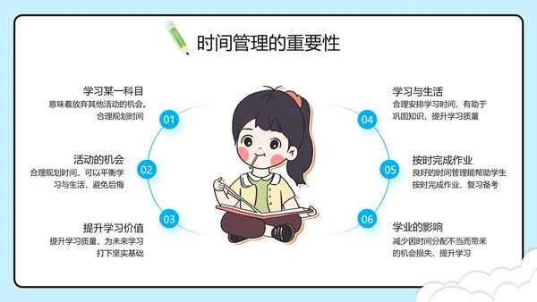 蓝色插画风学习时间高效规划管理PPT