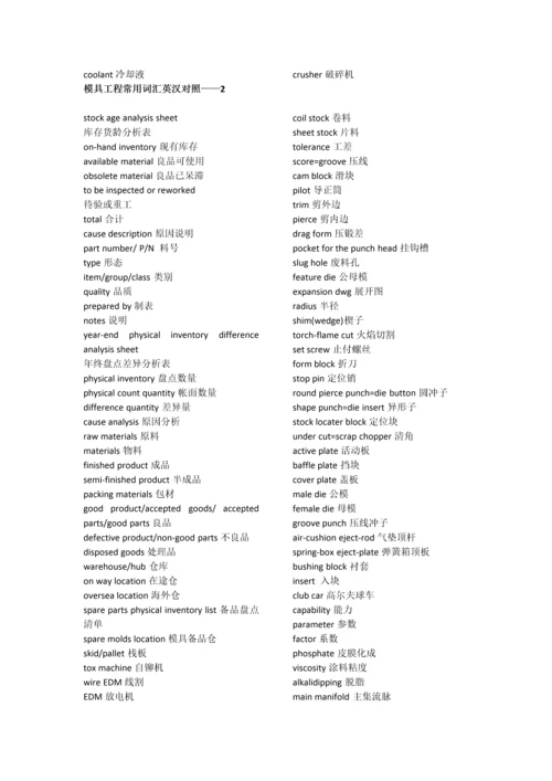 塑料模具行业专业术语中英文对照.docx