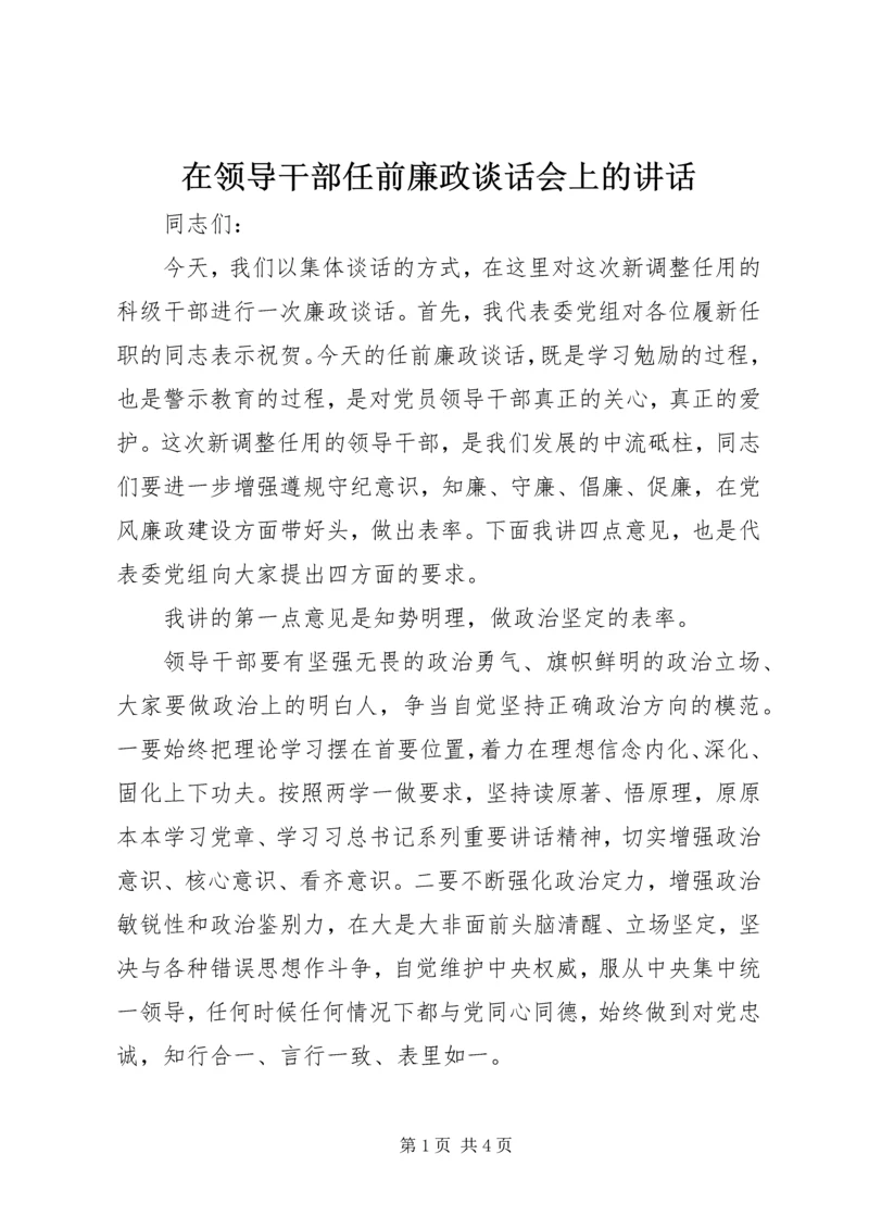 在领导干部任前廉政谈话会上的讲话.docx