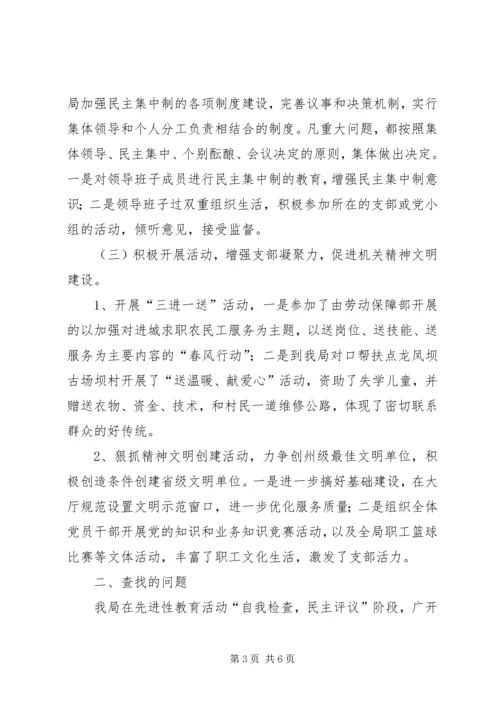 市社会劳动保险管理局支部党建工作自查报告.docx