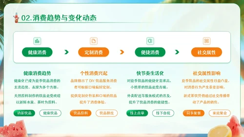 绿色卡通风夏季饮品经济消费报告PPT模板