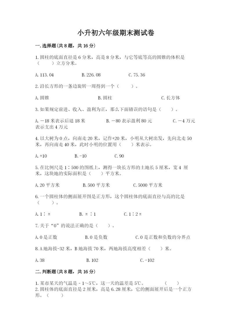 小升初六年级期末测试卷标准卷.docx