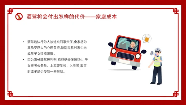 酒红色简约卡通酒驾警示教育PPT模板