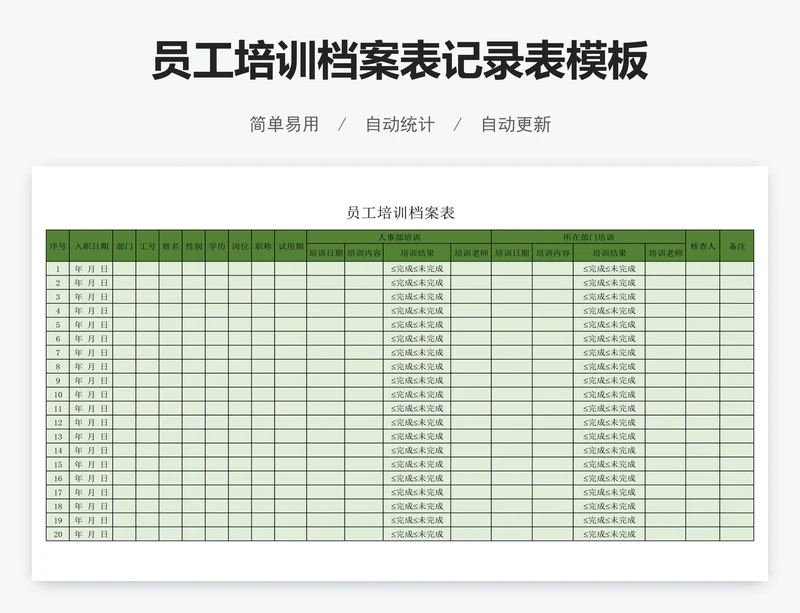 员工培训档案表记录表模板
