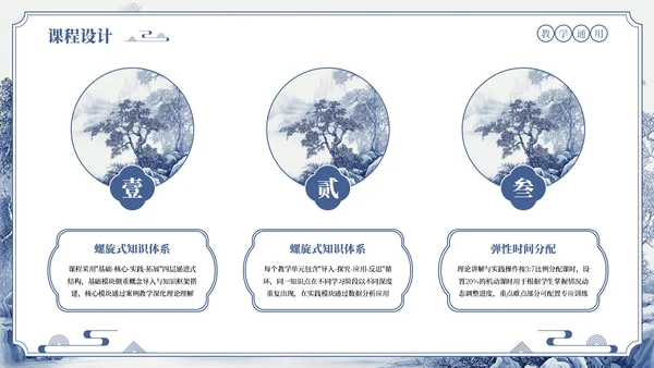 蓝色中式诗意山水教学通用PPT模板