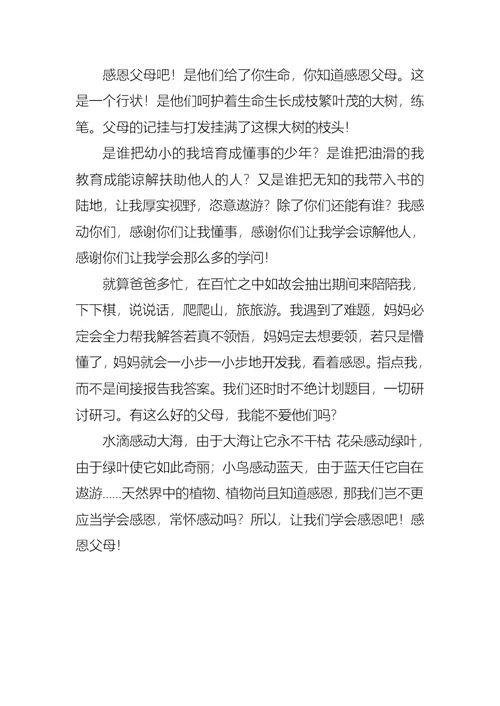 关于小学生感恩父母演讲稿七篇