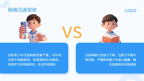 蓝色3D风防网络沉迷主题班会PP