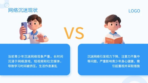 蓝色3D风防网络沉迷主题班会PP