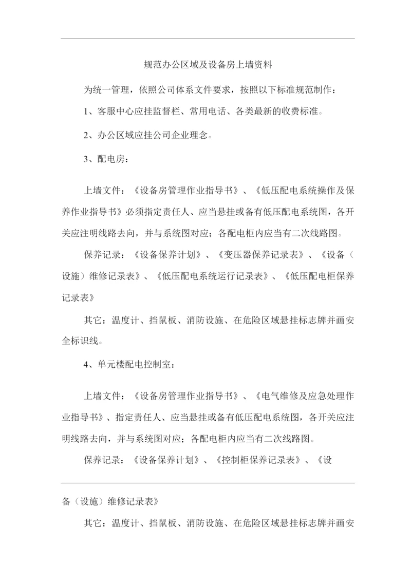 物业单位公司企业管理制度规范办公区域及设备房上墙资料.docx