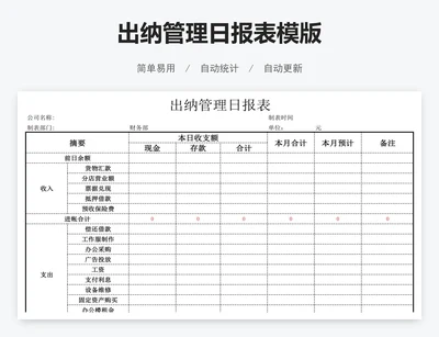 出纳管理日报表模版