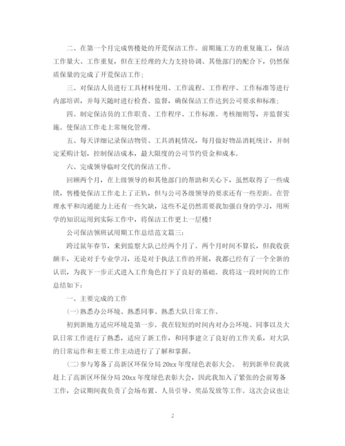 精编之公司保洁领班试用期工作总结范文3篇.docx