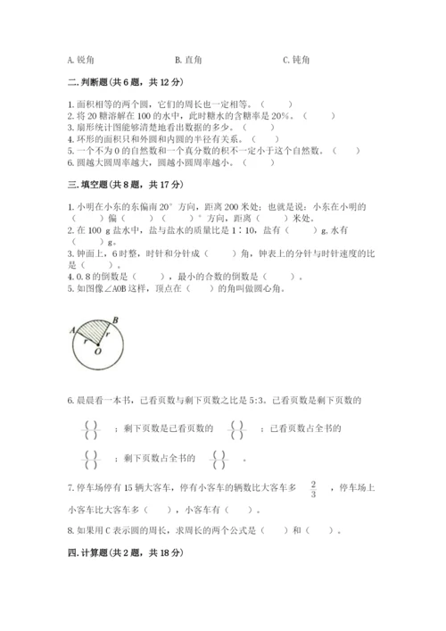 人教版小学六年级上册数学期末测试卷精品【精选题】.docx