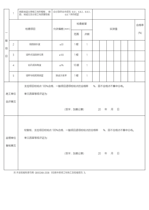 给水排水构筑物工程施工与验收规范质量评定表