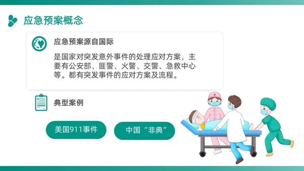 绿色插画卡通简约商务护理应急预案医学医疗重症培训动态PPT应急培训