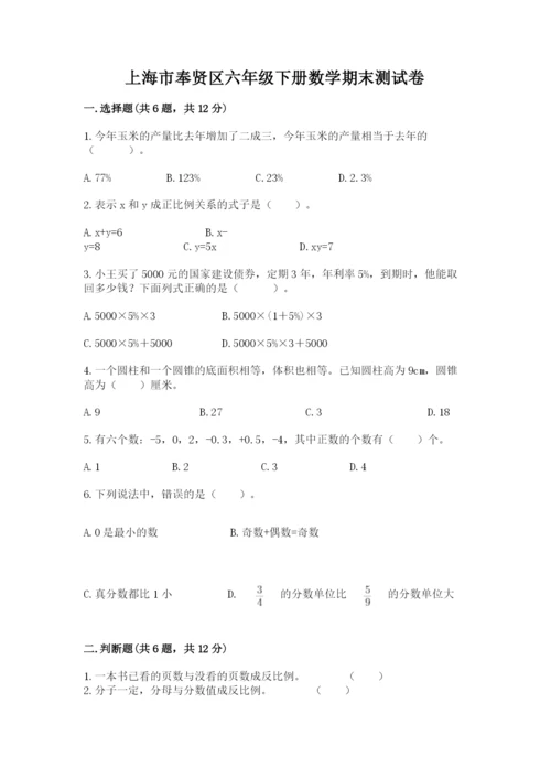 上海市奉贤区六年级下册数学期末测试卷1套.docx