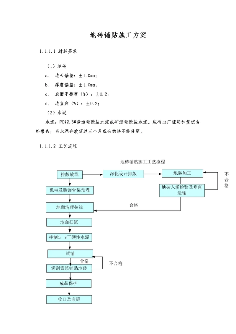 地砖铺贴工程施工方案设计