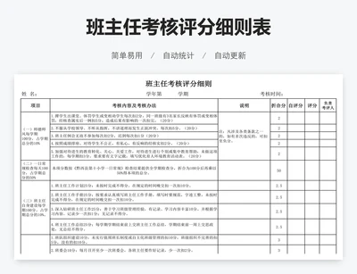 班主任考核评分细则表