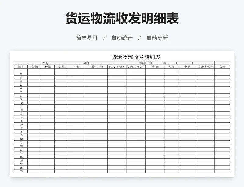 货运物流收发明细表