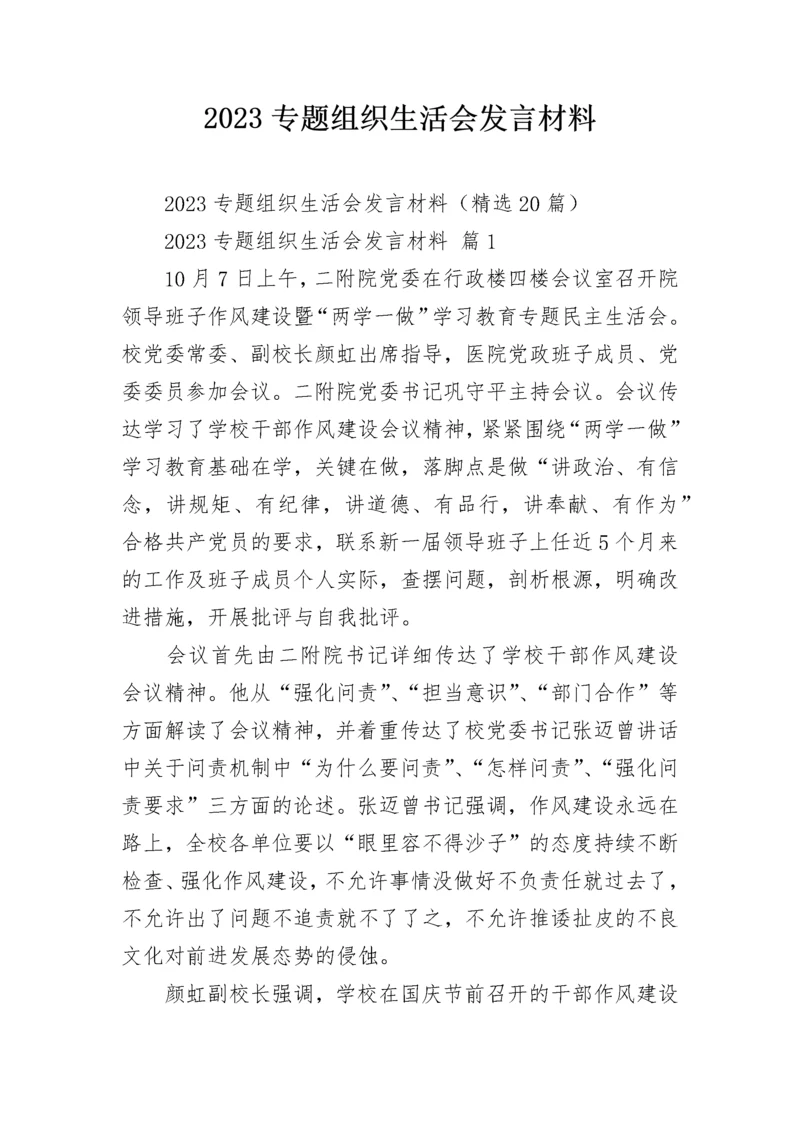 2023专题组织生活会发言材料.docx