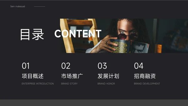 纯黑极简企业市场计划书PPT模板