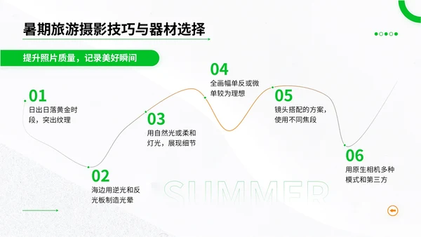 绿色简约风暑期旅游全攻略：玩转夏日精彩时光PPT模板