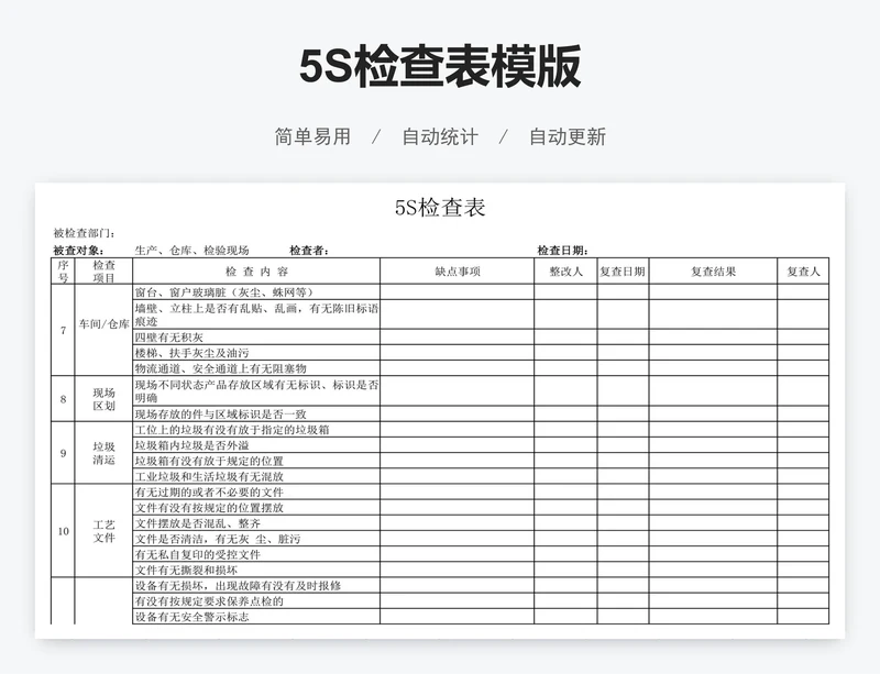 5S检查表模版