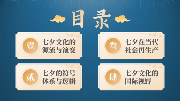 蓝橙色中国风星河为证鹊桥千年：七夕文化知识讲座PPT模板