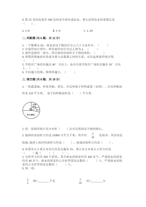 人教版六年级上册数学期末测试卷附答案（能力提升）.docx