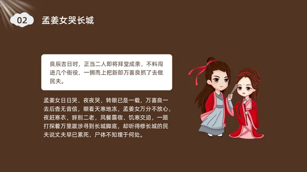 深棕色水彩插画孟姜女哭长城说课PPT课件神话故事