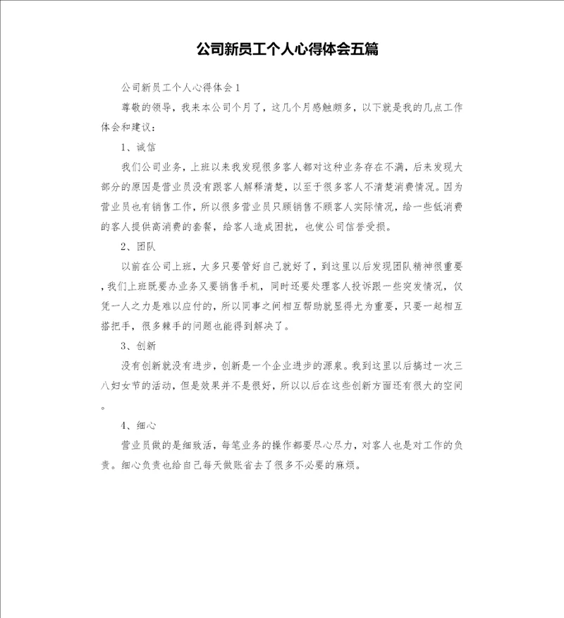 公司新员工个人心得体会五篇