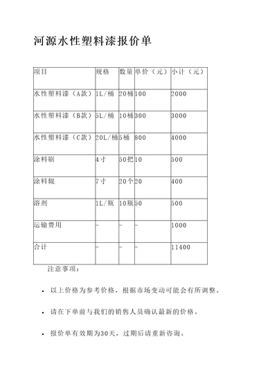 河源水性塑料漆报价单