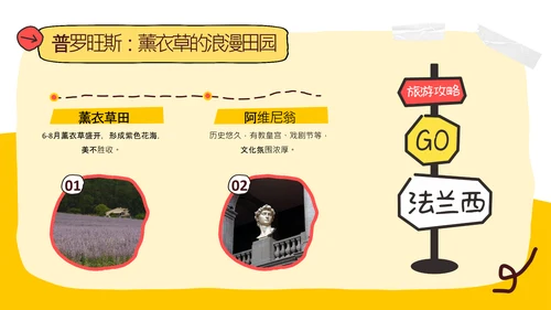 橙黄色简约手绘拼贴法国旅游攻略PPT模板
