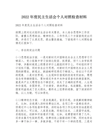 2022年度民主生活会个人对照检查材料.docx