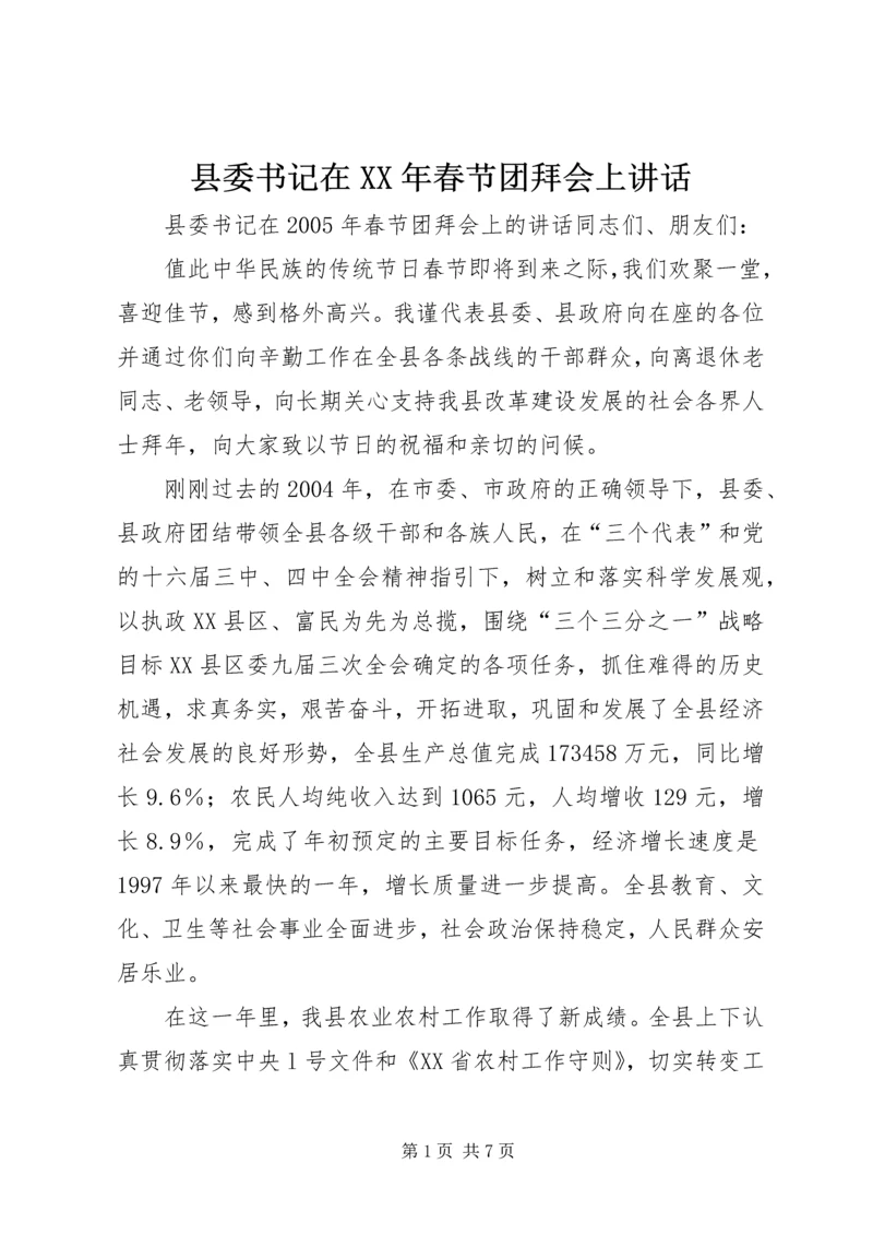 县委书记在XX年春节团拜会上讲话.docx