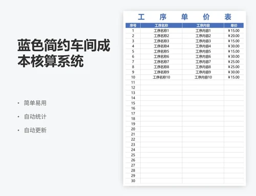 蓝色简约车间成本核算系统