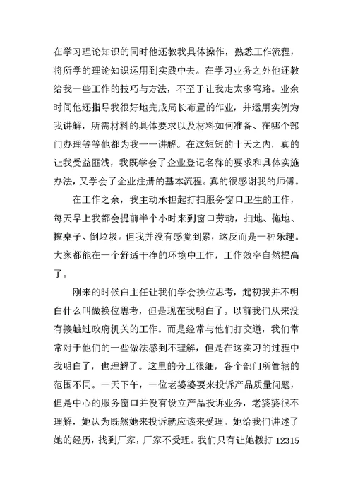 工商局个人实习报告总结