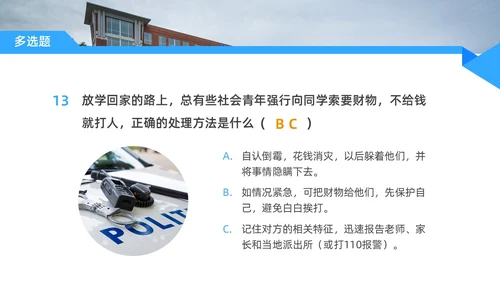 蓝色水彩简约商务平安校园主题班会PPT课件