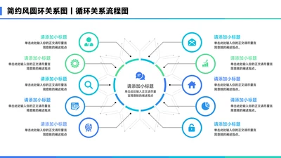 蓝色简约风10项总分圆环关系图PPT