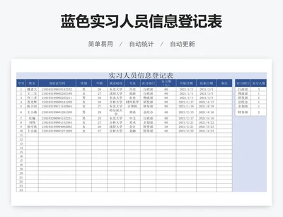 蓝色实习人员信息登记表