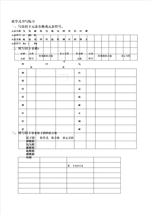 word版初三化学物质化学式写法和读法