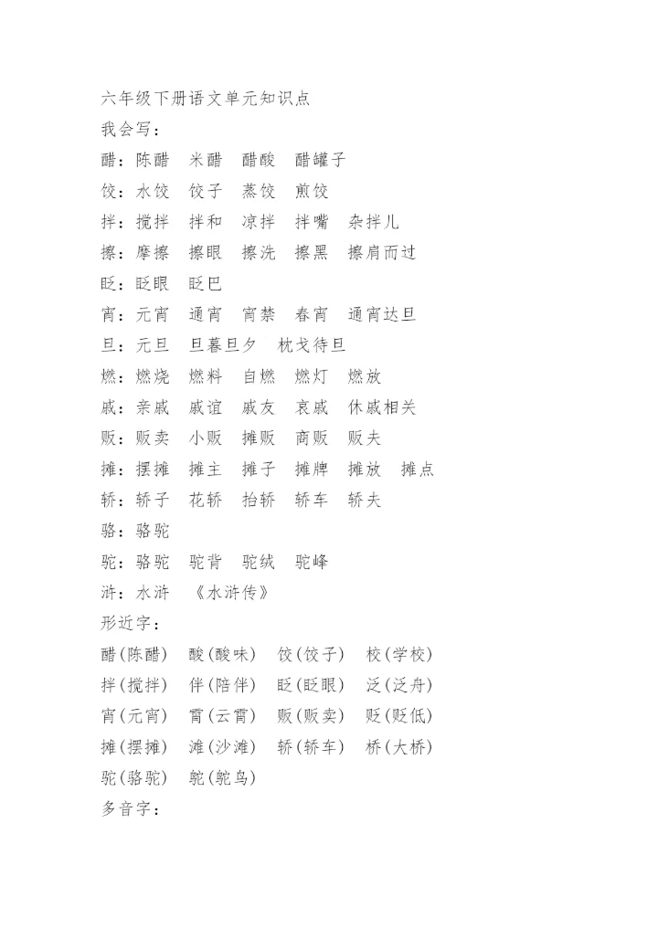 小学毕业考语文知识点2021.docx