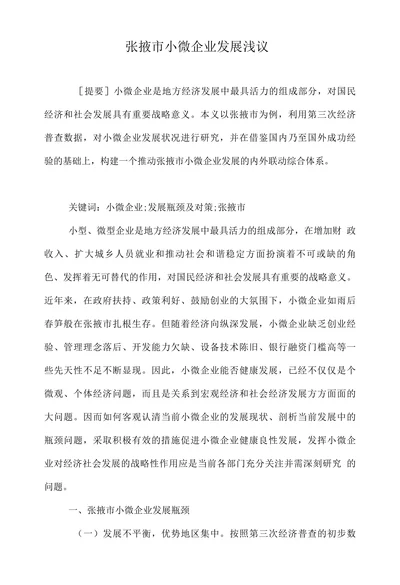 张掖市小微企业发展浅议