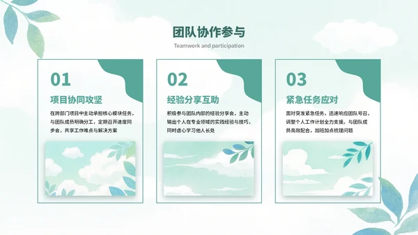 绿色清新简约水彩叶子工作总结工作汇报案例分析通用PPT模板