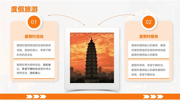 橙色创意风城市周边旅游宝藏地PPT模板